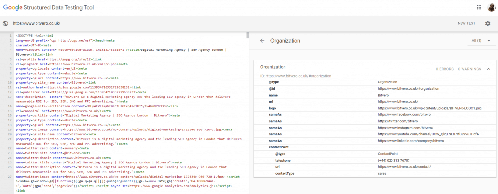 Google structured data testing tool