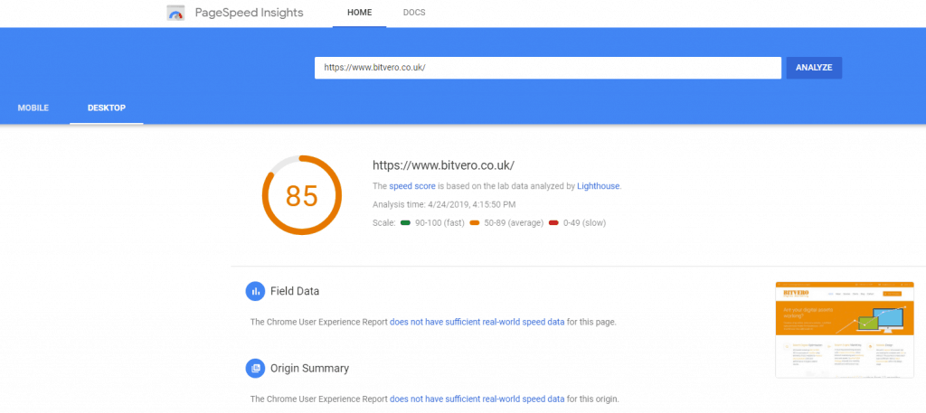 Pagespeed insights report