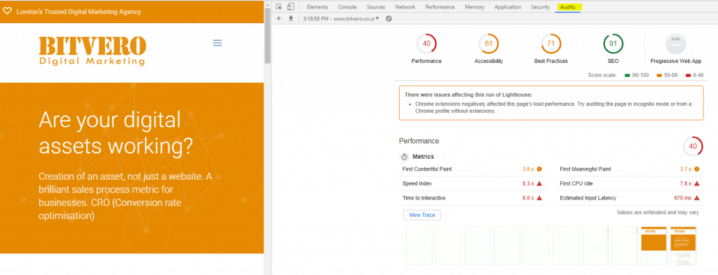 Website Audit Using Light House