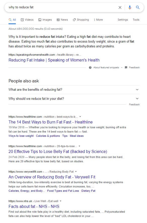 search results based on intent